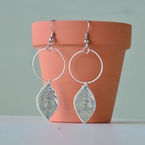 Handmade Hoop Earrings - Leather Leaf Drops